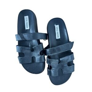 Black Leather Sandals Mayven Slides Steve Madden Minimalist Strappy Sandals 8M